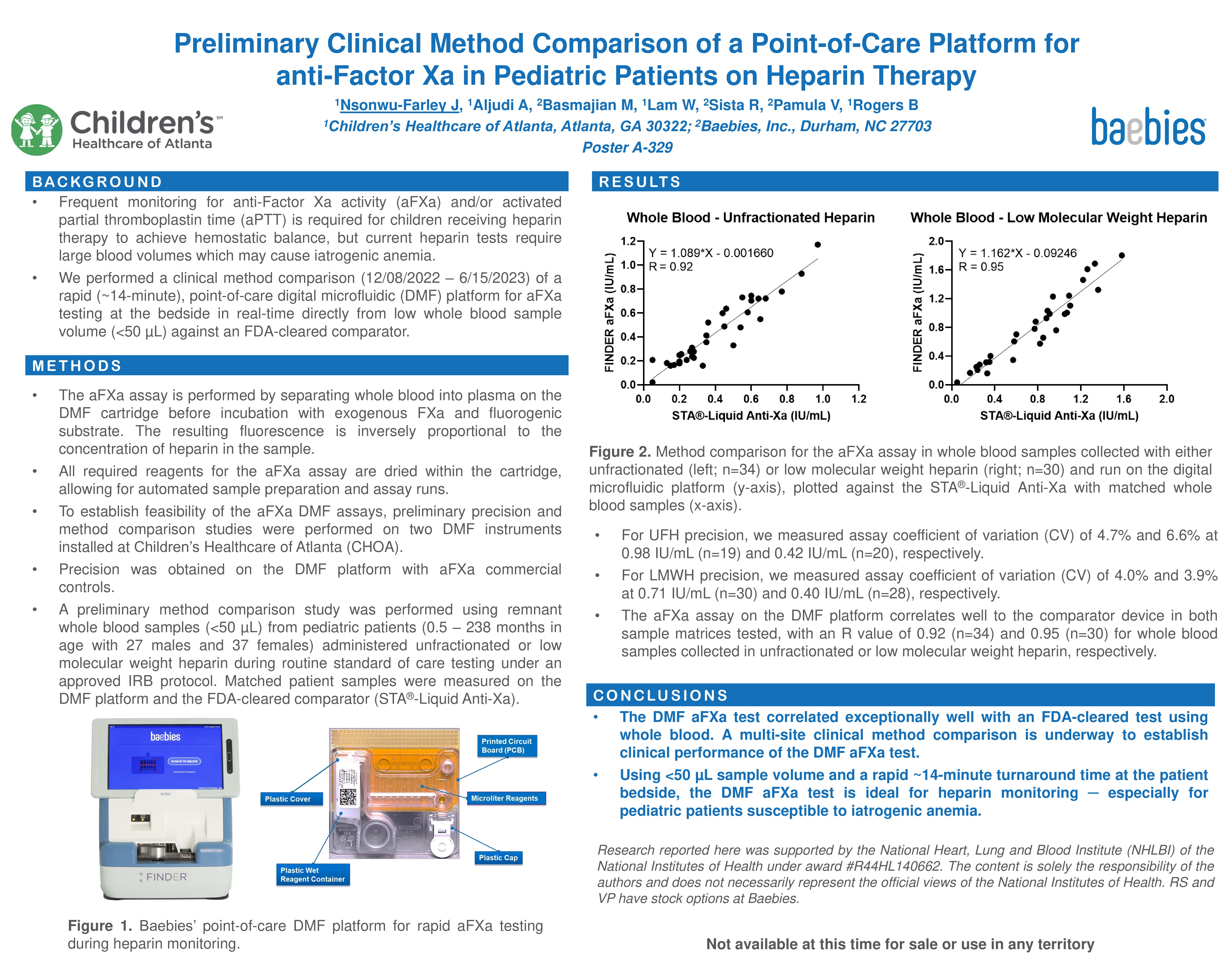 Preliminary Clinical Method Comparison of a Point-of-Care Platform for anti-Factor Xa in Pediatric Patients on Heparin Therapy Preliminary Clinical Method Comparison of a Point-of-Care Platform for anti-Factor Xa in Pediatric Patients on Heparin Therapy